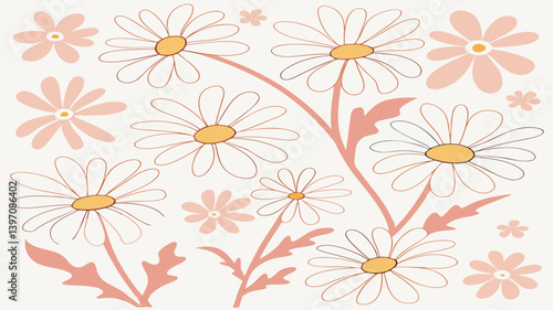Wallpaper Mural Groovy Daisy Flower Seamless Pattern — Cute Hand-Drawn Floral Background for Fabric, Wallpaper, or Prints Torontodigital.ca