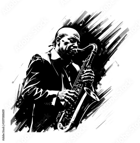 silhouette of a man playing a saxophone - jazz music (artwork 3)