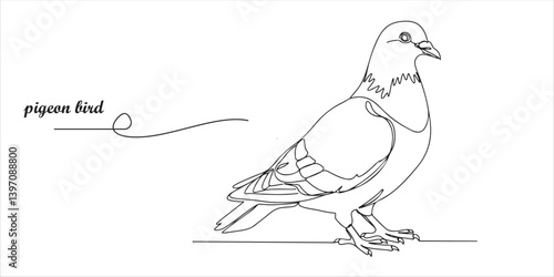 Standing pigeon bird continuous single line art drawing sketch on white background