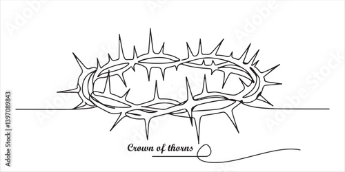 Crown of thorns continuous single line art drawing sketch on white background 


