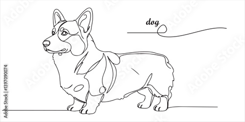 Welsh corgi pembroke dog continuous single line art drawing sketch on white background