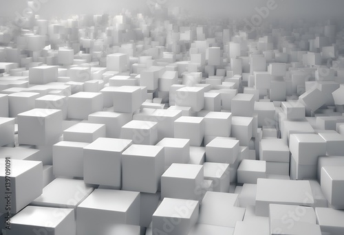 Fototapeta Naklejka Na Ścianę i Meble -  background template geometric space copy chaotic design rendering abstract composition corporate 3d cubic cubes white minimal business architecture object abstraction wallpaper digital shape creative