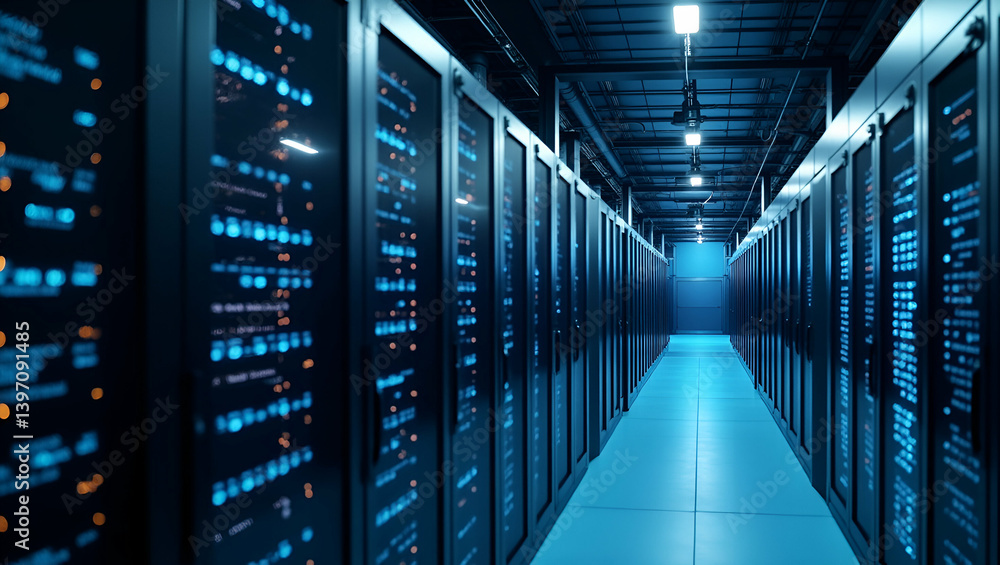 High Performance Cloud Data Center: Advanced Infrastructure, Efficient Cooling, Robust Security for Scalable Digital Operations - Photo Stock Concept with Empty Space High Performance Cloud Data Center: Advanced Infrastructure, Efficient Cooling, Robust Security for Scalable Digital Operations - Photo Stock Concept with Empty Space