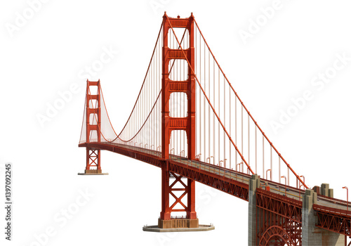 Isolated Golden Gate Bridge, San Francisco, on White Backdrop