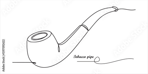 Tobacco pipe continuous single line art drawing sketch on white background