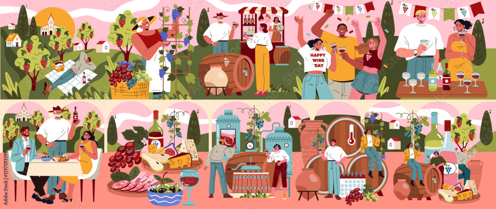 Fototapeta premium National Wine Day. Flat Vector Illustration