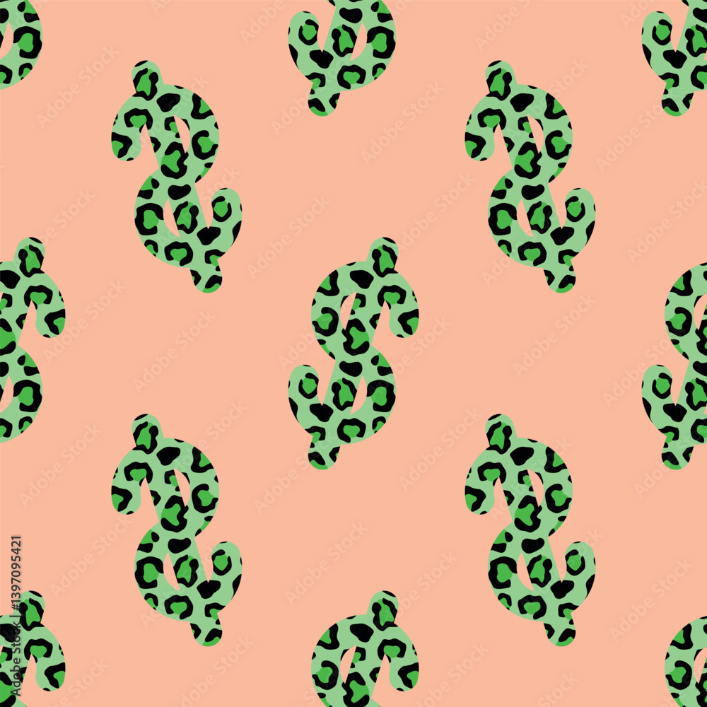 seamless pattern with leopard dollar sign on pink background seamless pattern with leopard dollar sign on pink background