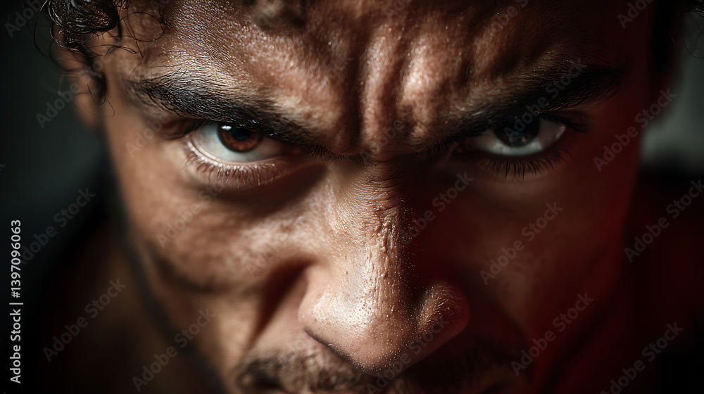 Angry man's emotional portrait with intense expression in close-up dramatic lighting emotional depth Angry man's emotional portrait with intense expression in close-up dramatic lighting emotional depth