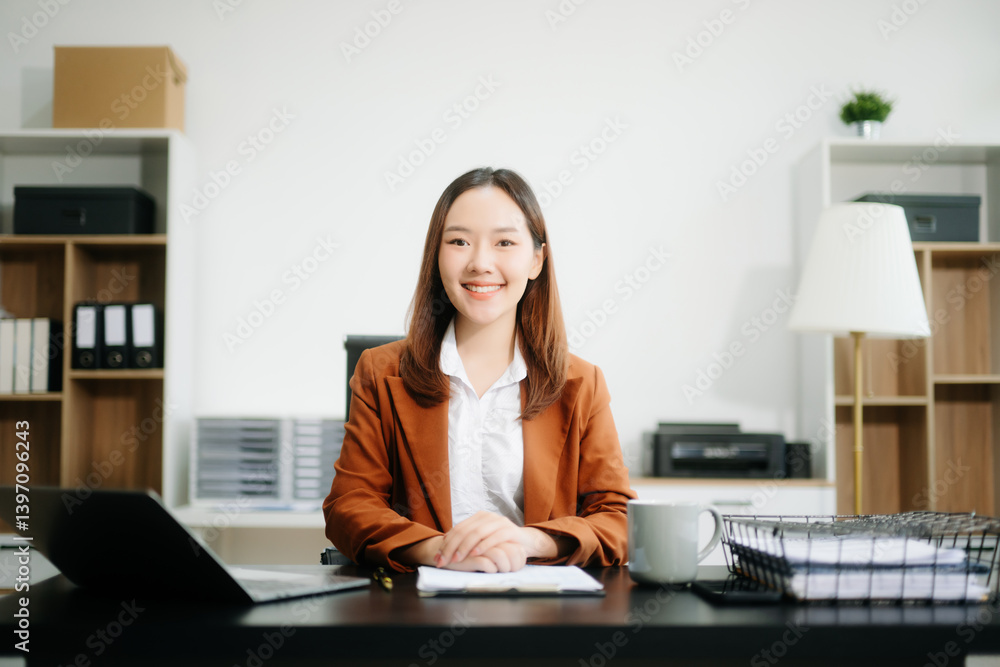 Business woman using tablet and laptop for doing math finance on an office desk, tax Business woman using tablet and laptop for doing math finance on an office desk, tax