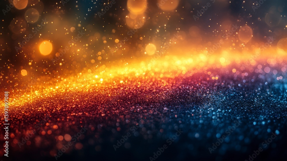 Naklejka premium Shimmering particles cascade, transitioning from warm gold to cool blue