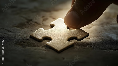Hand Holding Puzzle Piece Shaped Like a Shield on a Surface