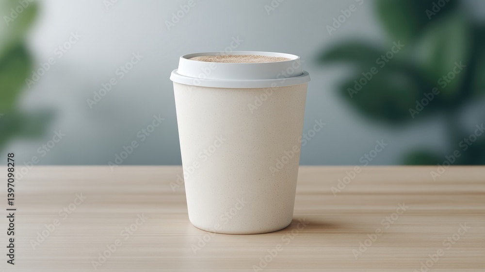 Single-use coffee cup on a table Single-use coffee cup on a table