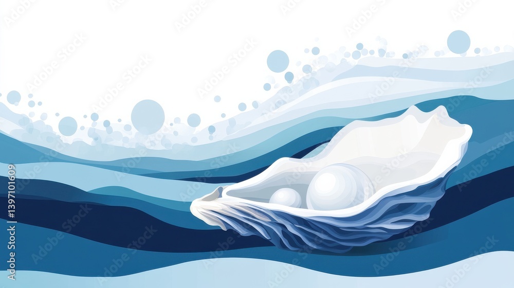 Clean graphic of an oyster opening to reveal a pearl as a niche market, on a market discovery background, concept for discovering niche business opportunities illustration Clean graphic of an oyster opening to reveal a pearl as a niche market, on a market discovery background, concept for discovering niche business opportunities illustration