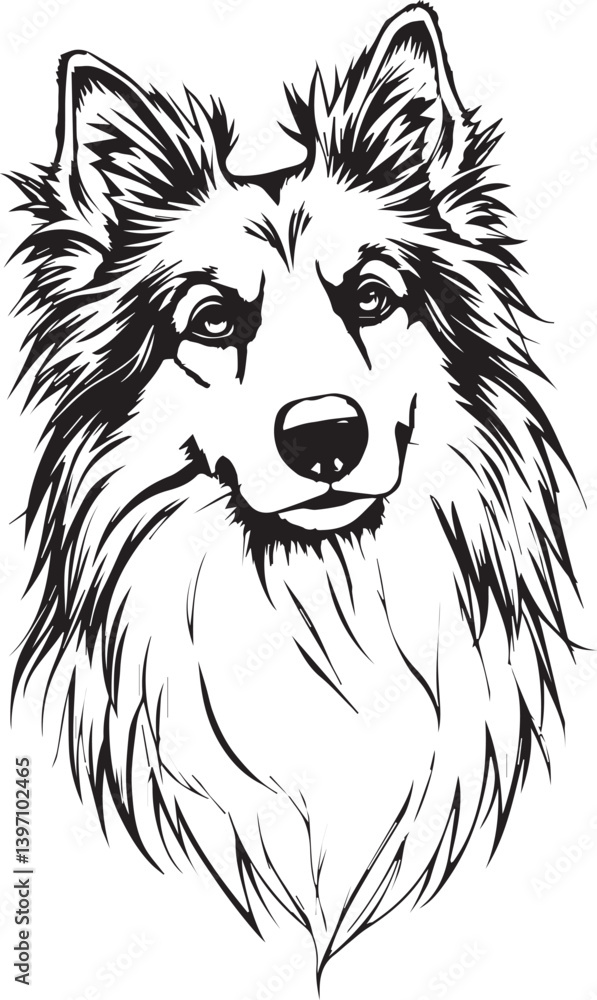Fototapeta premium Sheltie Dog. Hand drawn vector illustration 