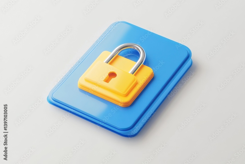 A blue folder with a yellow padlock on top representing data security and access control concept A blue folder with a yellow padlock on top representing data security and access control concept