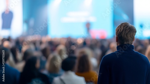 CEO Speaking on Stage at a Talk Event with Engaged Audience Viewing Presentation