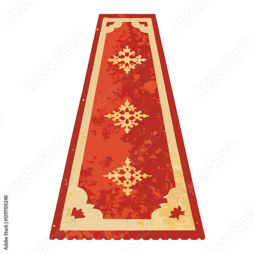 An old rug featuring a vibrant, intricate design with various colors and patterns.
