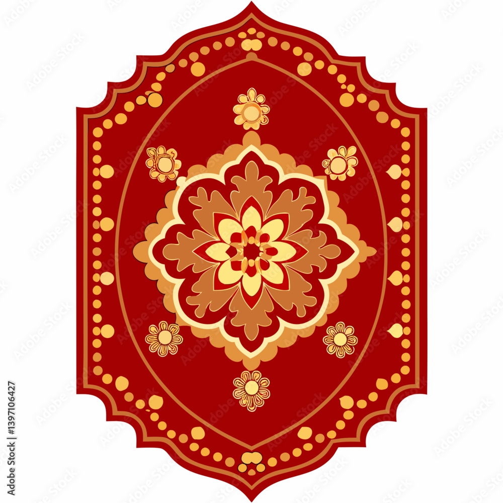 Red and gold mandala featuring an intricate flower design at its center, radiating symmetrical patterns. Red and gold mandala featuring an intricate flower design at its center, radiating symmetrical patterns.