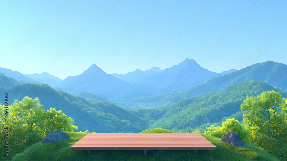 Naklejka premium Serene 3D Rendered Meditation Platform in Breathtaking Landscape