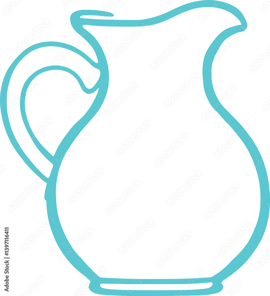 Blue pitcher vector PNG illustration with a curved handle and a spout for pouring, featuring a minimalist outline design, ideal for representing kitchenware, beverages, and drink service. Blue pitcher vector PNG illustration with a curved handle and a spout for pouring, featuring a minimalist outline design, ideal for representing kitchenware, beverages, and drink service.
