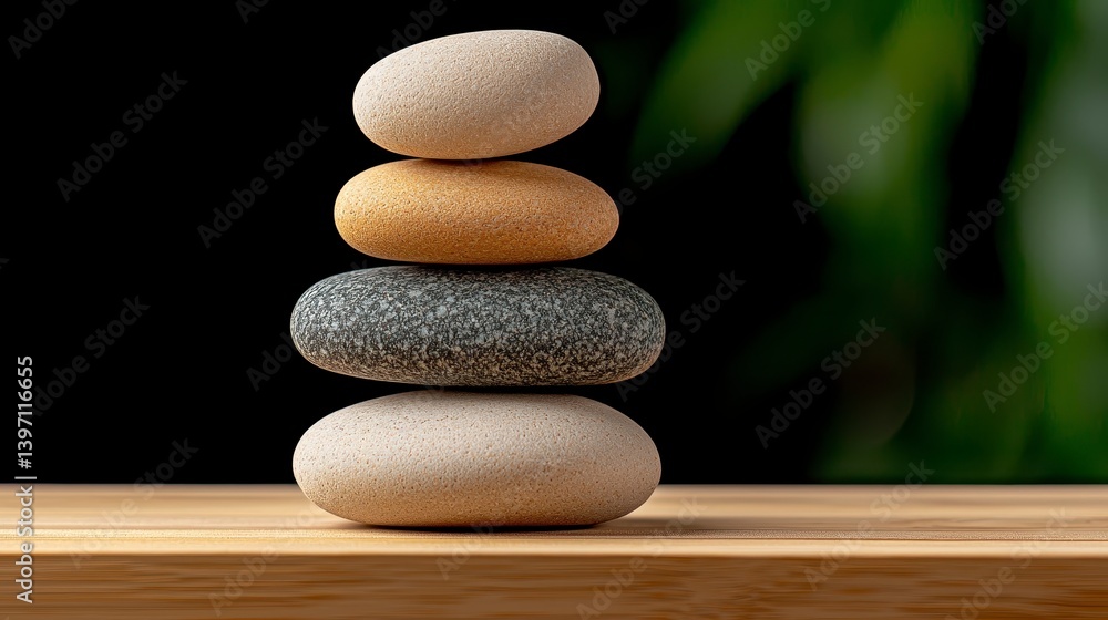 Stack of Four Speckled Stones on Wooden Surface Stack of Four Speckled Stones on Wooden Surface