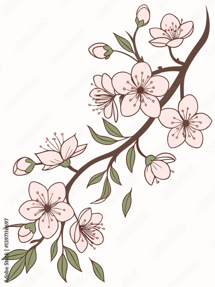 Elegant Springtime Sakura Branch Vector – Japanese Floral Minimal Art Elegant Springtime Sakura Branch Vector – Japanese Floral Minimal Art