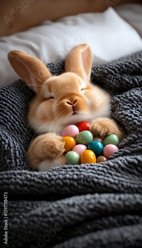 Bunny Napping with Eggs