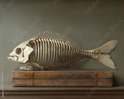 Fish Skeleton on Antique Book