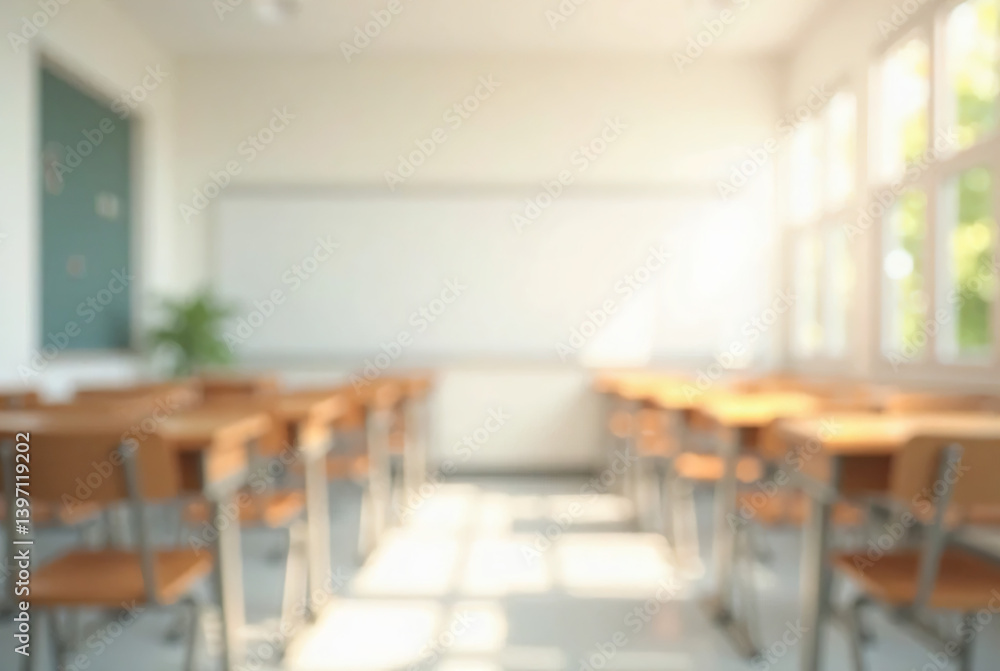 Classroom background with sunlight streaming through the trees. Bright room. Meeting room. Background material, blur. Classroom background with sunlight streaming through the trees. Bright room. Meeting room. Background material, blur.
