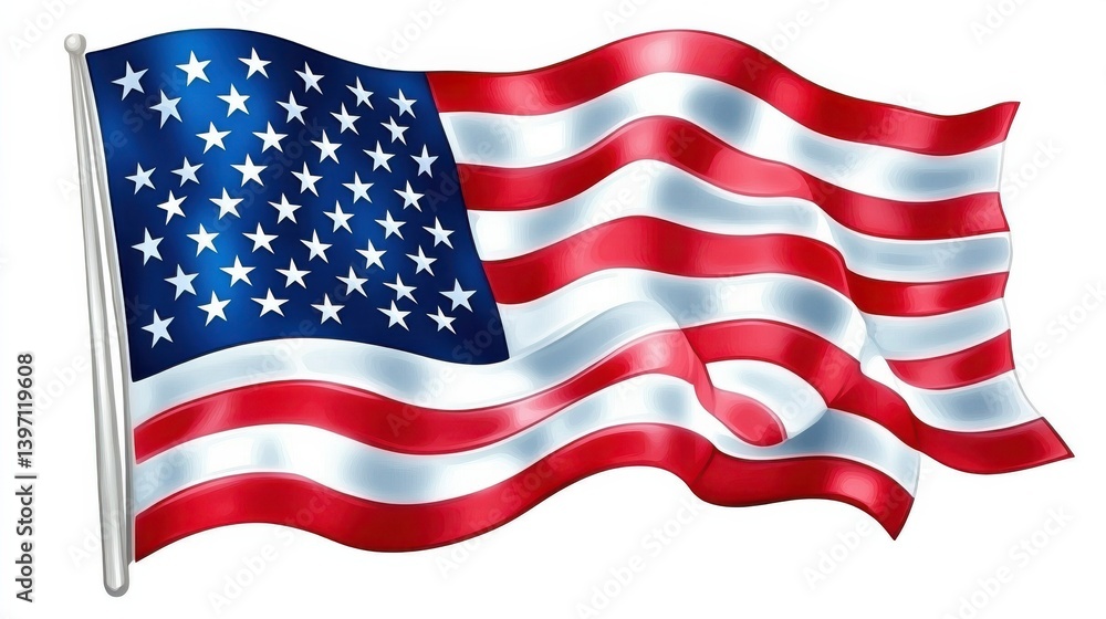 Obraz premium Watercolor USA flag on white background . Voting, memorial day, labor day ,election. PNG illustration