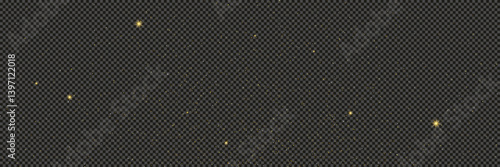 Gold glittering dust with stars on transparent backdrop