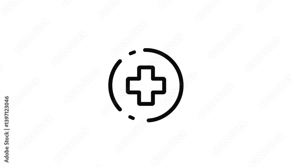 Medical cross icon in circle – minimal symbol of healthcare, protection, and digital medical services Medical cross icon in circle – minimal symbol of healthcare, protection, and digital medical services