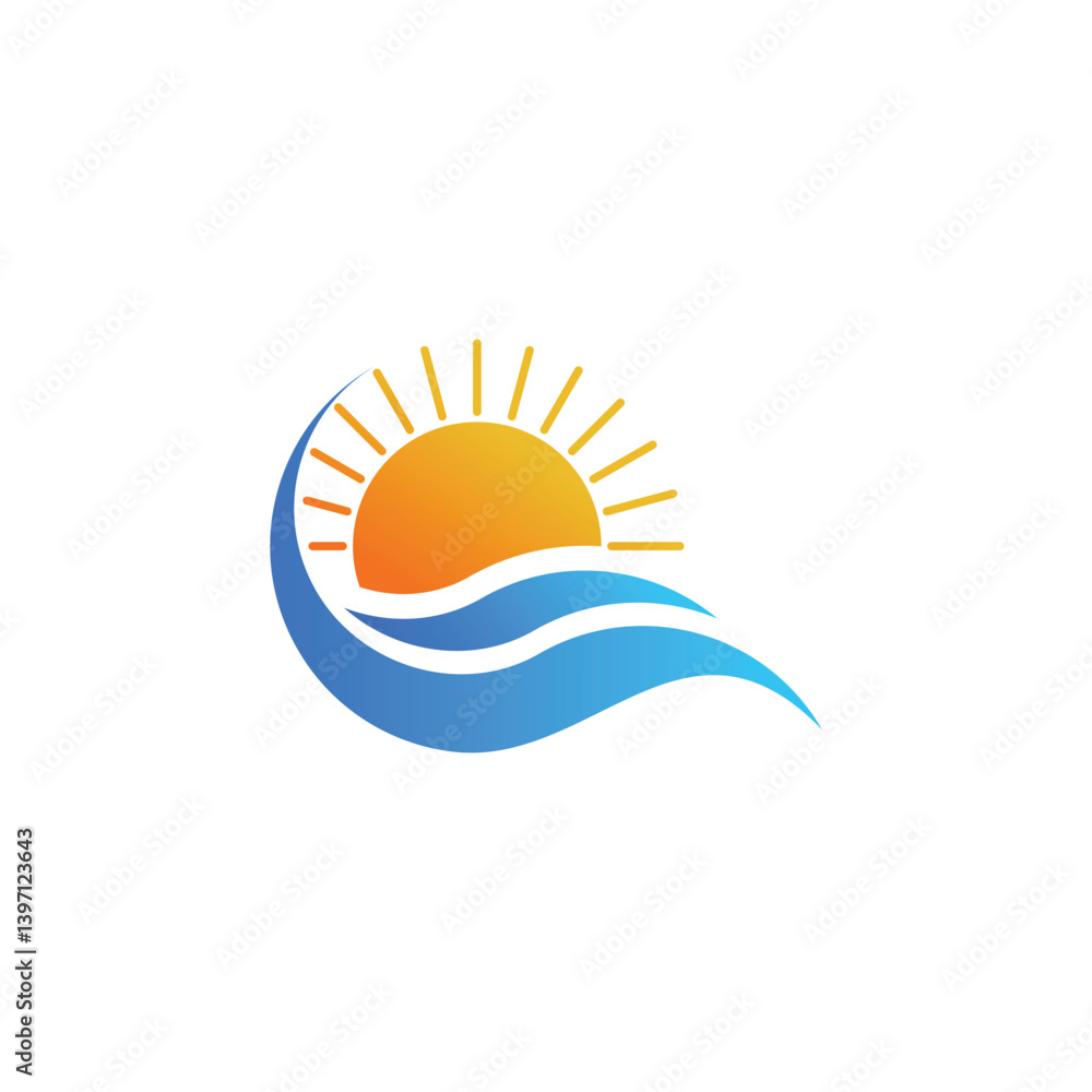 Obraz premium Sun and wave logo design symbolizing summer, beach, vacation, and travel concepts