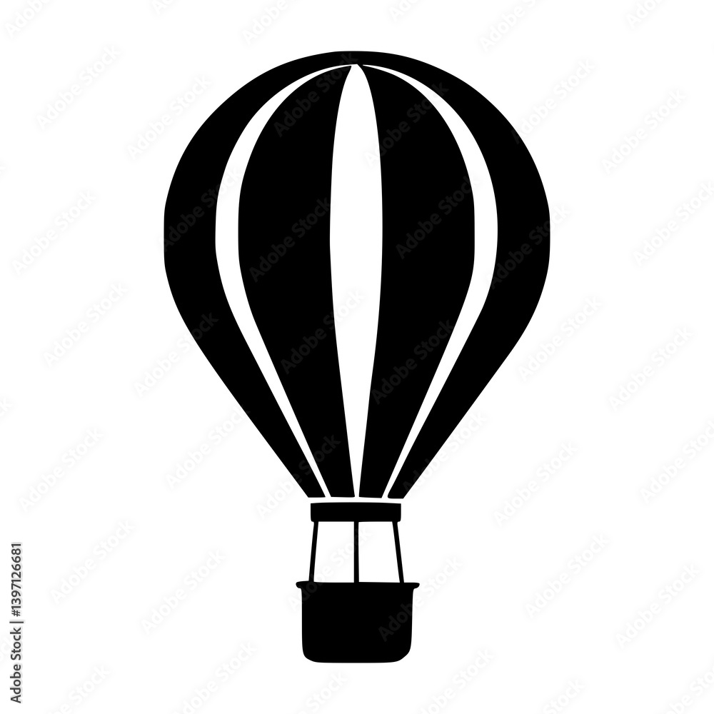 Obraz premium Black Hot Air Balloon Icon Isolated on White Background, Minimalist Travel Symbol for Adventure Graphics, Tourism Apps, Air Transport Concepts, Web Icons, and Logo Designs