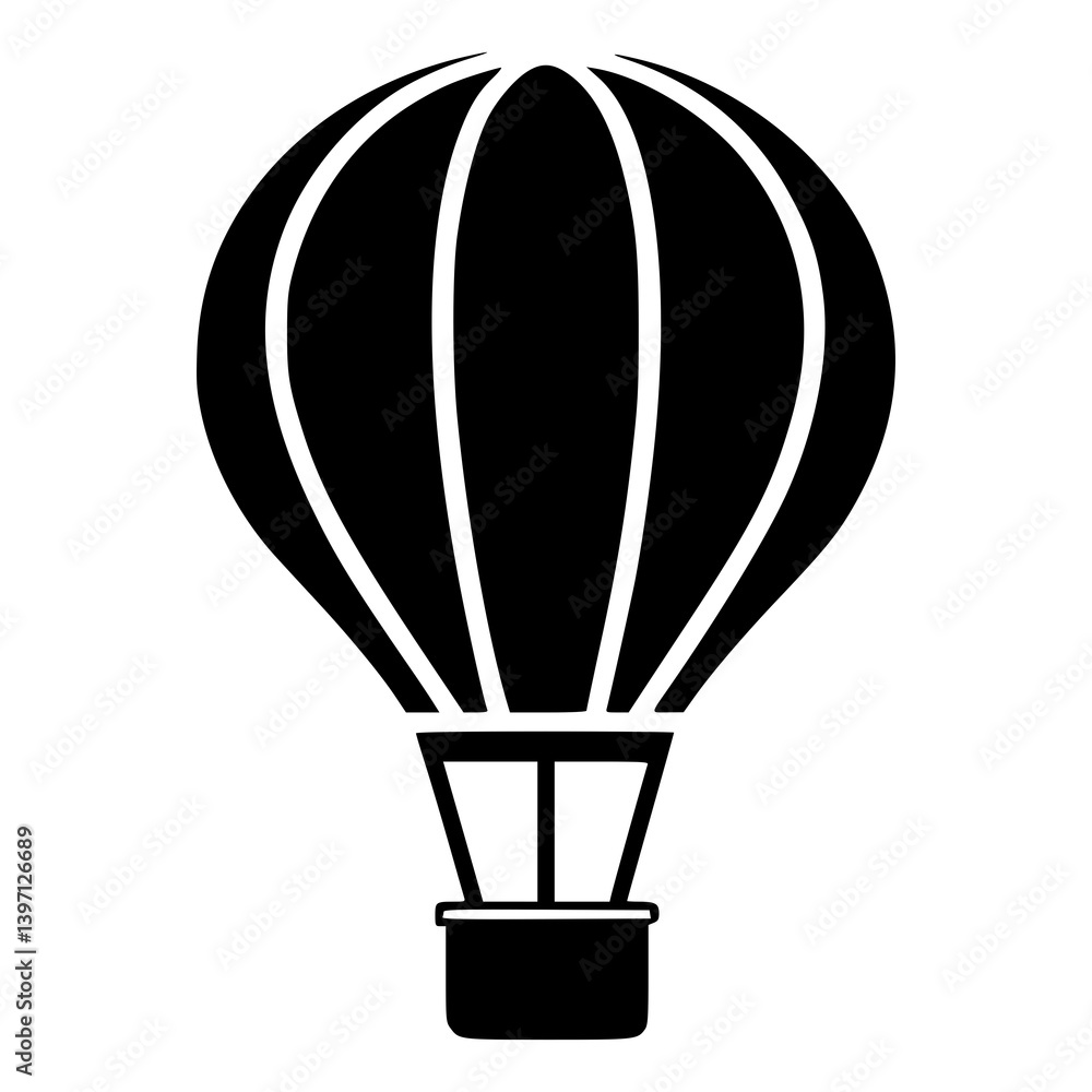 Black Hot Air Balloon Icon Isolated on White Background, Minimalist Travel Symbol for Adventure Graphics, Tourism Apps, Air Transport Concepts, Web Icons, and Logo Designs Black Hot Air Balloon Icon Isolated on White Background, Minimalist Travel Symbol for Adventure Graphics, Tourism Apps, Air Transport Concepts, Web Icons, and Logo Designs