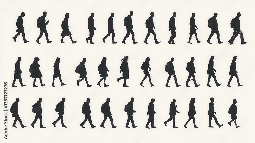 big set of people walking silhouettes set 2 illustration big set of people walking silhouettes set 2 illustration