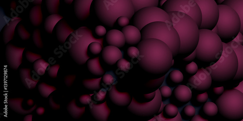 A dense cluster of dark purple spheres of varying sizes, tightly packed together against a dark background with a hint of blue on the left. Could represent abstract molecules, cells, or a textured