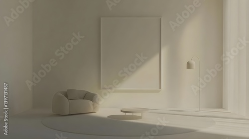 Minimalist Interior with Large White Wall and Empty Space