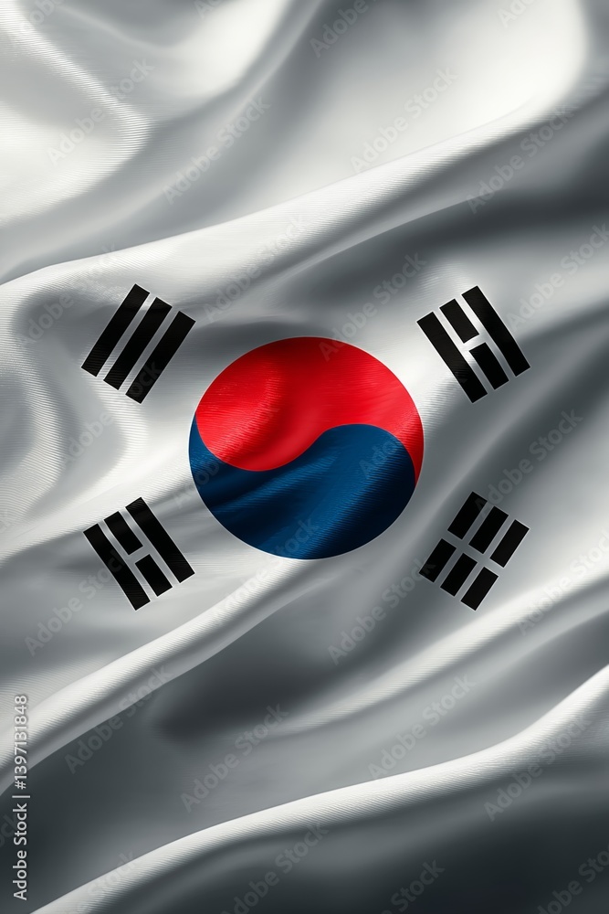 Waving South Korean Flag in Realistic Fabric Texture Patriotism and National Identity Symbol Waving South Korean Flag in Realistic Fabric Texture Patriotism and National Identity Symbol