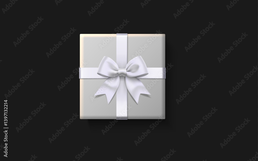 A rectangular white gift box elegantly wrapped with a matching white ribbon and a delicate bow, centered on a solid black background. Conveys themes of presents, celebrations, and special occasions. A rectangular white gift box elegantly wrapped with a matching white ribbon and a delicate bow, centered on a solid black background. Conveys themes of presents, celebrations, and special occasions.