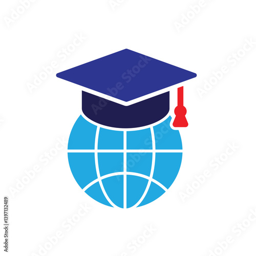 graduation icon. graduation cap toga vector with globe. explaining education, learning outcomes, bachelor. for events, celebrations, flyers. Solid design style