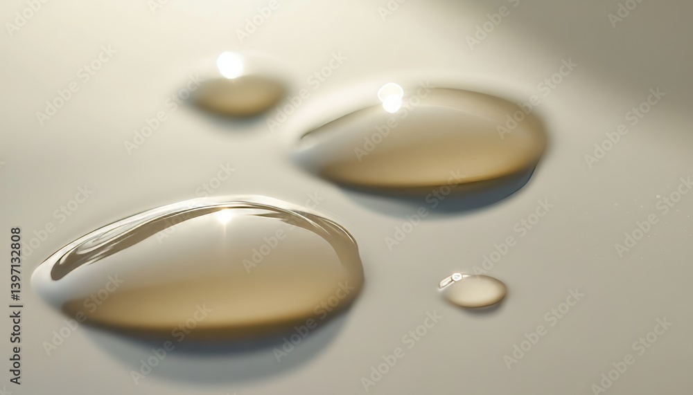 Water Drops, Liquid Beads on Smooth, Metallic Surface, Illustrating Hydrophobic Properties Water Drops, Liquid Beads on Smooth, Metallic Surface, Illustrating Hydrophobic Properties