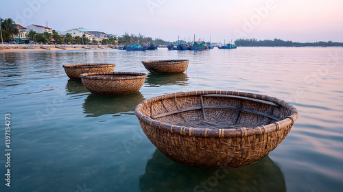 Tranquil Asian Water Vessels at Sunset
