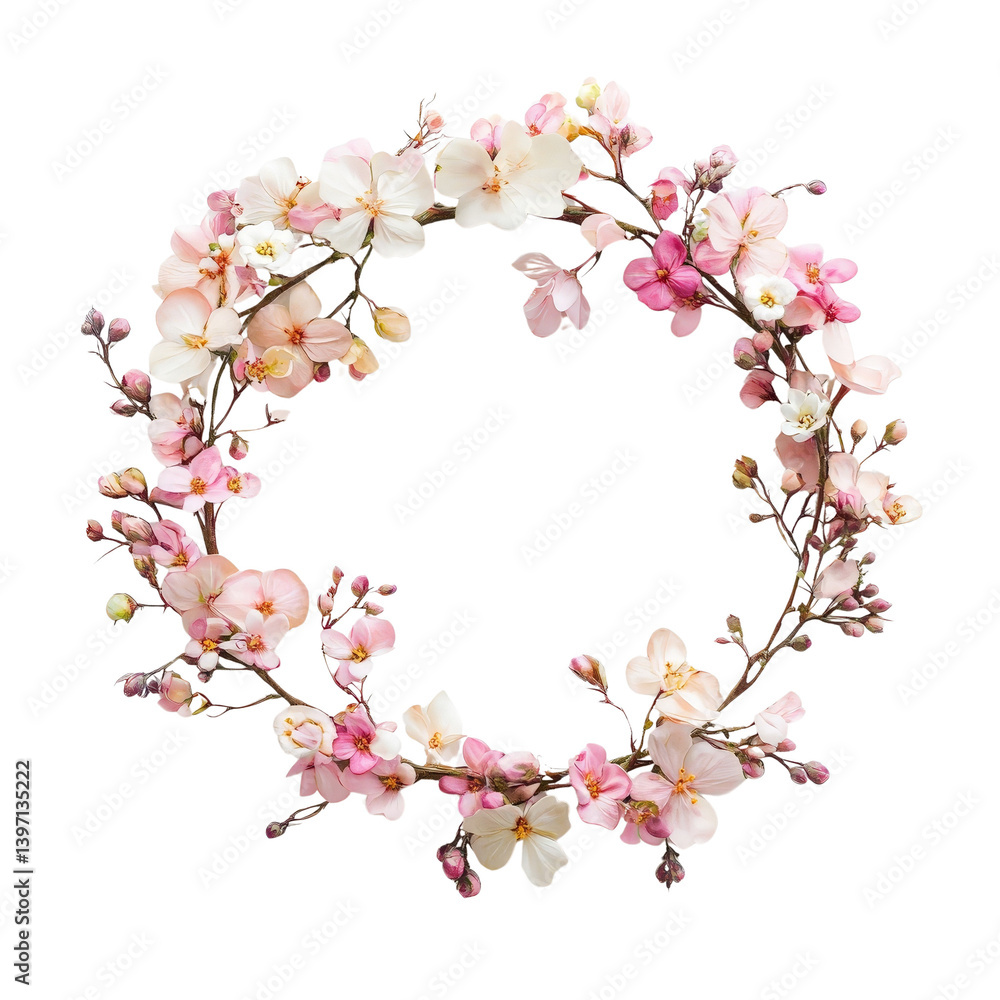 Naklejka premium Floral wreath, white isolate background