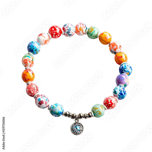Colorful bead bracelet, white isolate background