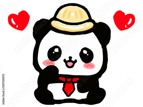 帽子を被ったかわいいパンダの落書き風イラスト素材