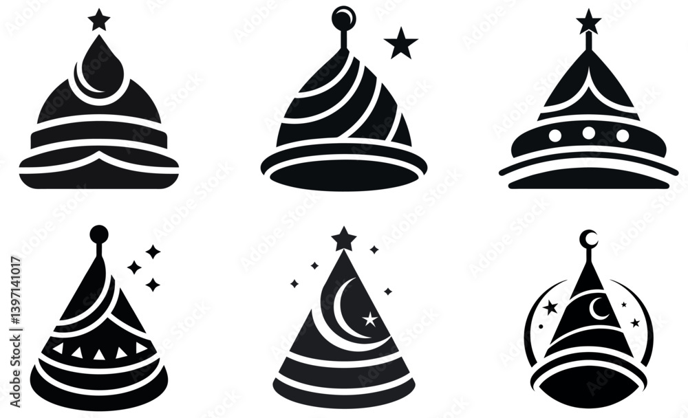 Eid Celebration Party Hat Icon with Stars and Crescent Moon Eid Celebration Party Hat Icon with Stars and Crescent Moon