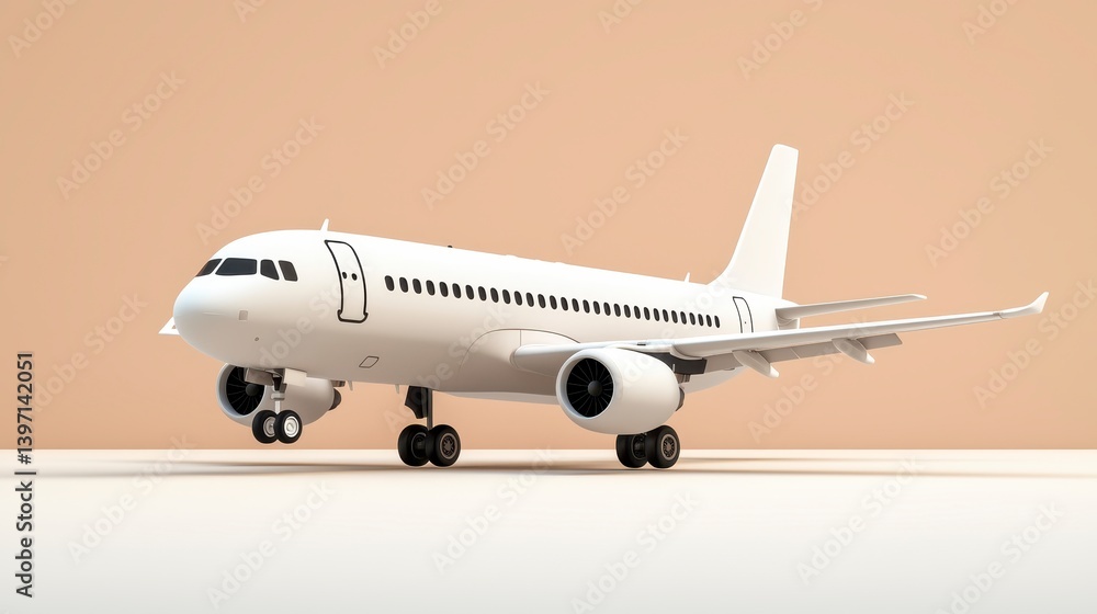 Obraz premium White Airplane on Beige Background Passenger Jet Design