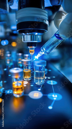 Medical research action in laboratory science environment close-up viewpoint innovative technology