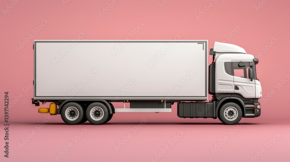 White Box Truck on Pink Background White Box Truck on Pink Background